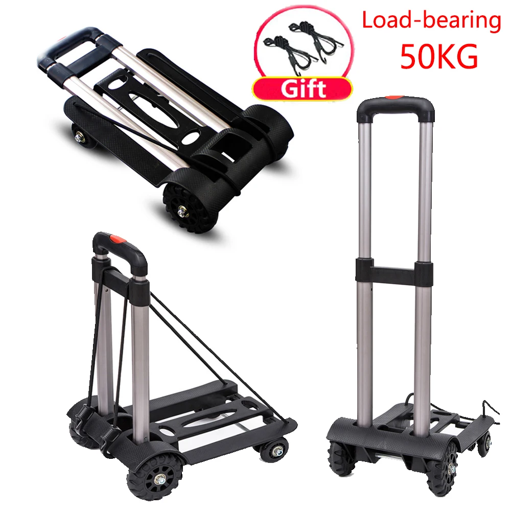 

50kg Portable Shopping Cart 2/4-wheels Folding Luggage Trolley Home Student Schoolbag Backpack Trolley Heavy Duty Truck Barrow