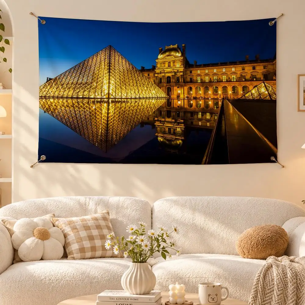 Iconic Landmark Louvre Pyramid Flags Wall Hanging Flag Banner Living Room Bedroom Home Decor HD Fabric Aesthetic