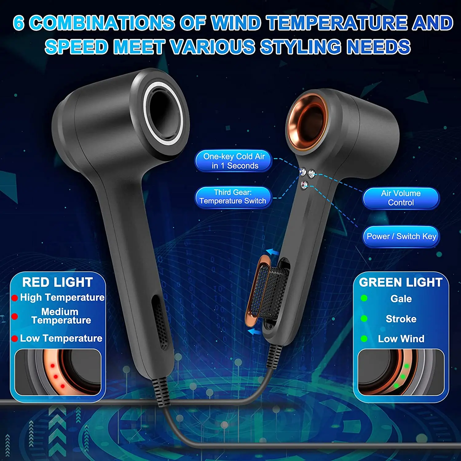 Noise Reduction Design Blow Dryer 1500w Ionic Leafless Hair Dryer With High Speed Brushless Motor Blow Dryer