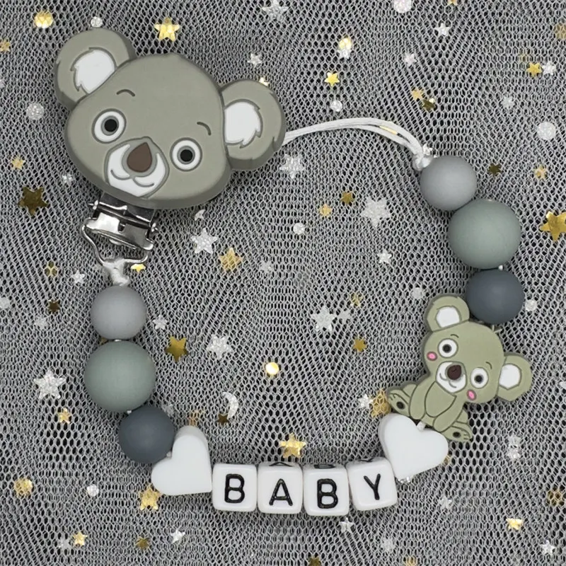 Handcrafted Customized Name Baby Pacifier Clips Chains Silicone Beads Teether Toys Dummy Holder Personalized Pacifier Chain Gift