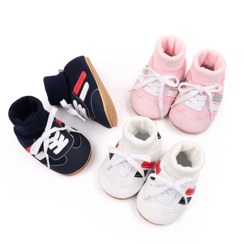 Baby Shoes Soft Cotton Ankle-covered Sock Style Sneaker High Quality Sole Toddler Prewalking Shoes Classical Design 2024 BXC3182