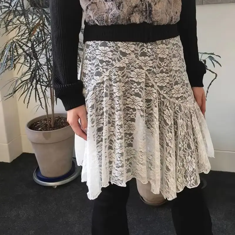 YYAHAHAS Retro Layered Lace Patterned Midi Skirt for Women with High Waist and Irregular Hem,short Skirt Female Clothing