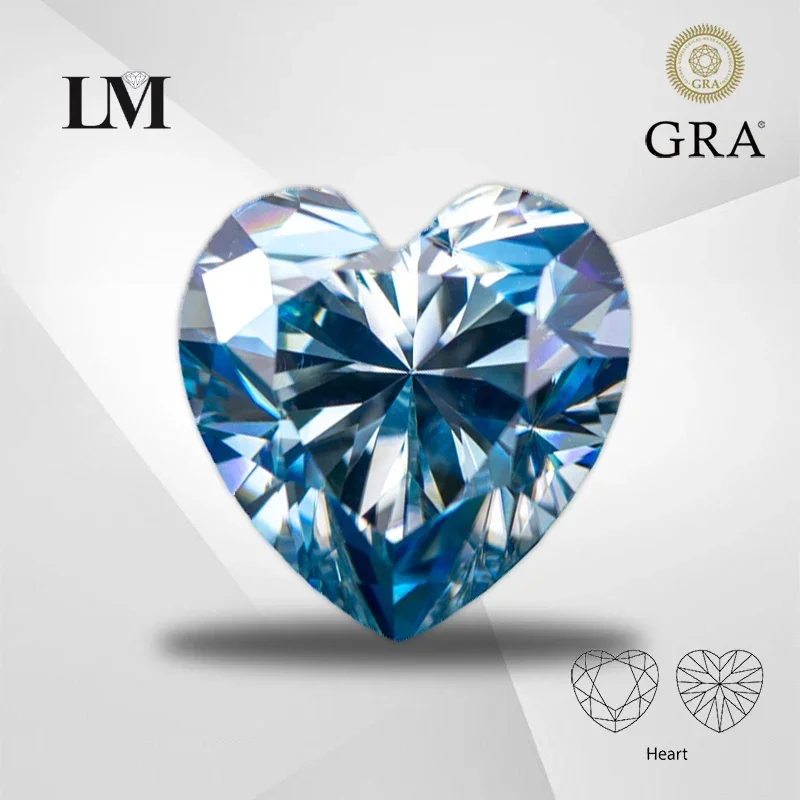 

Moissanite Stone Aquamarine Heart Shape VVS1 With GRA Certificate For Pass Diamond Tester Charms Top Jewelry Making Materials