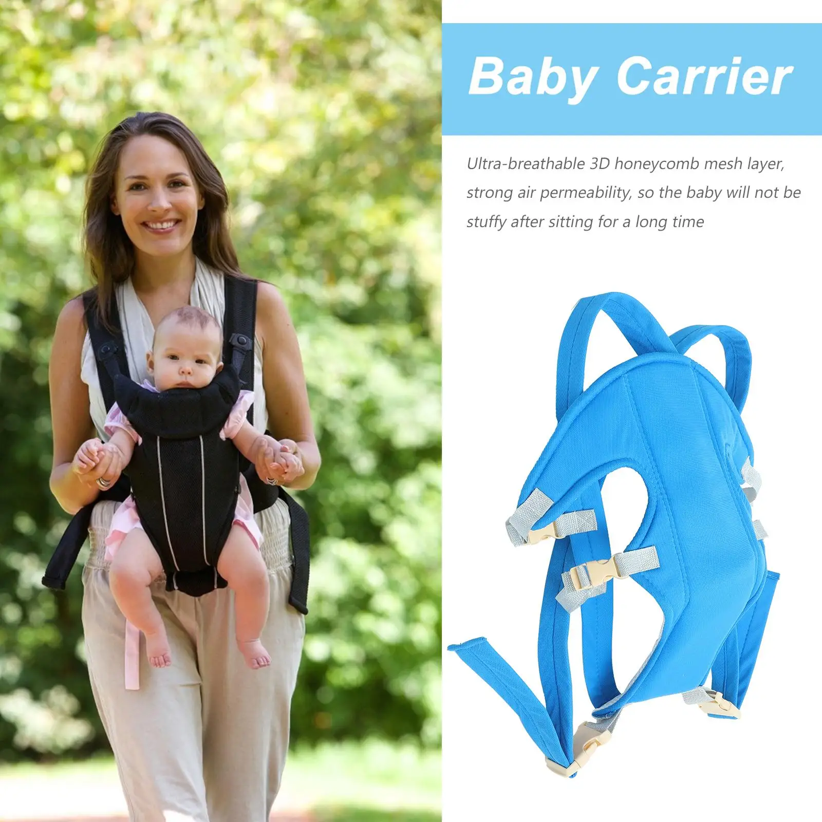 

Эргономичная переноска-кенгуру для новорожденных, дышащая широкая пряжка с безопасной пряжкой до 15 кг, синяя