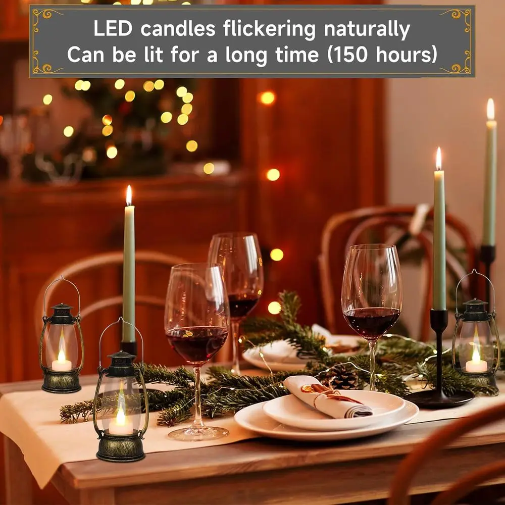 Conjunto de 12 mini lanternas de latão estilo vintage de 6 polegadas para Halloween, festas de jardim, camping e decoração de Natal