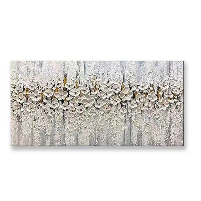 Nordic Abstract 3D Handmade Oil Painting White flowers Oil Painting  For Home Decoration Bedroom Dining Room Living Room Sofa