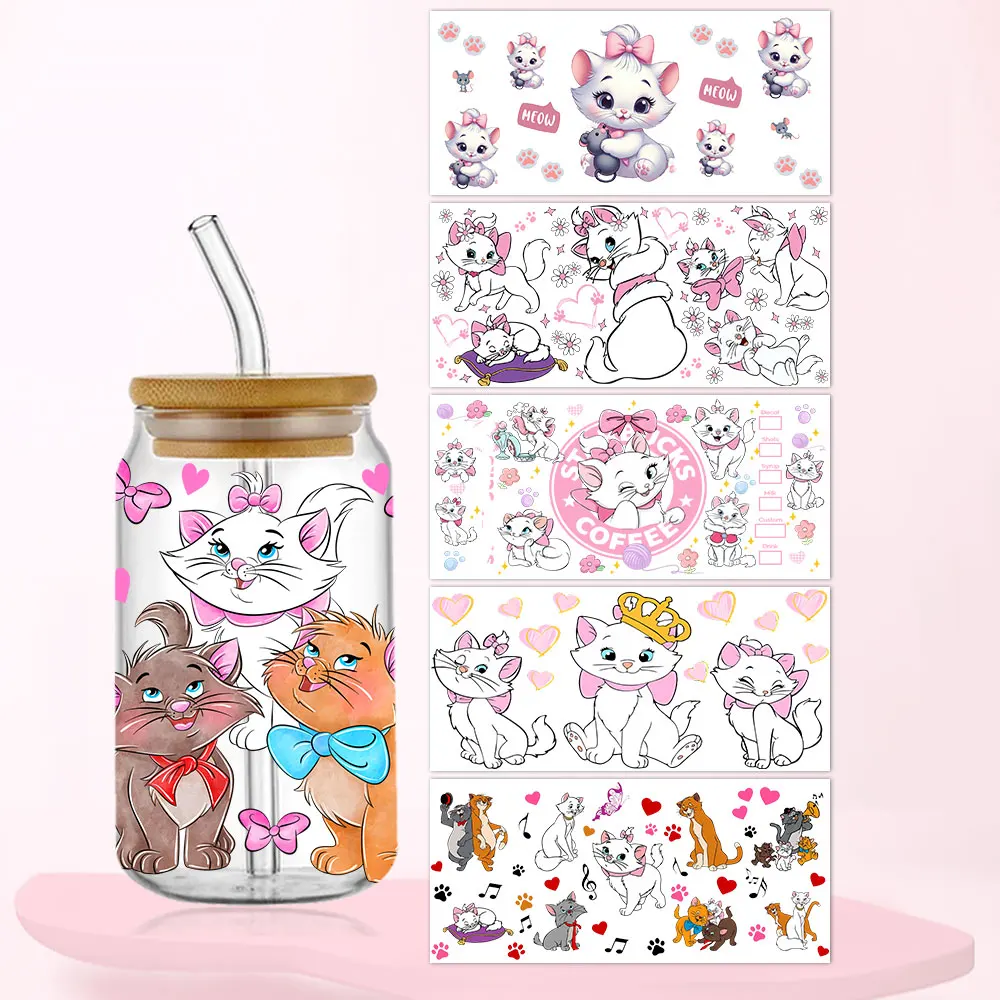 Aristocats Marie 16oz UV DTF Cup Wrap Cartoon Libbey Tumbler Glass Plastic Can Transfer Sticker Waterproof Self-adhesive