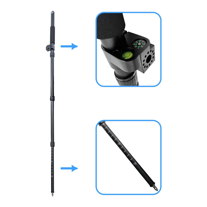 NEW UPGRADES MODEL NEW TYPE 150CM TELESCOPIC PORTABLE GNSS GPS SURVEYING CENTERING POLE WITH CLAMP WITH COMPASS LEVEL BUBBLE