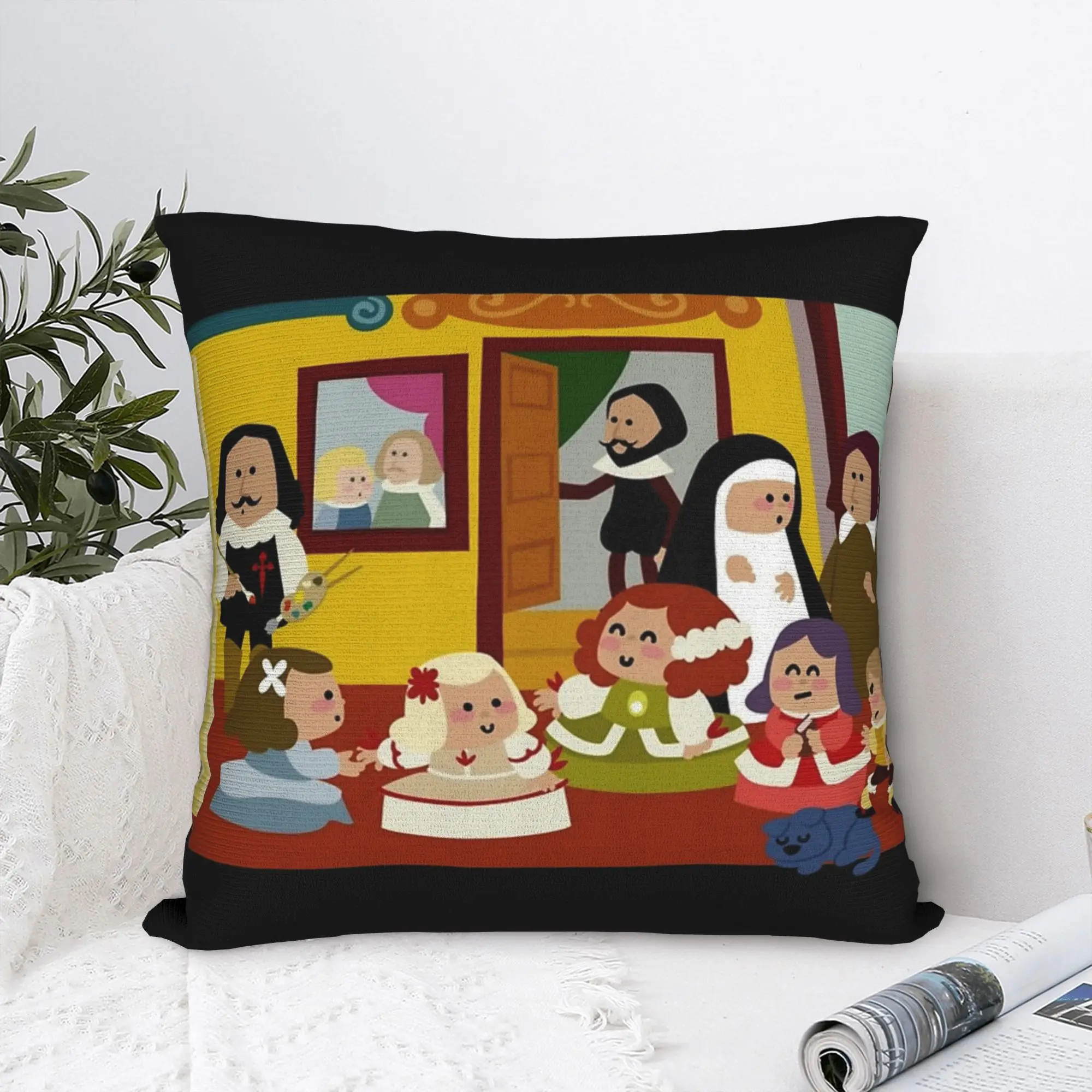 Las Meninas Velazquez Cartoon Pillowcase Print Polyester Cushion Cover Decorative Cute Chibi Throw Pillow Case Cover Home Zipper