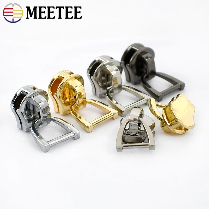 5/10Pcs Meetee 3#5#8#10# D Ring Zip Slider for Metal Zipper Tape Bags Pocket Wallet Zips Heads Sewing Replacement Accessories