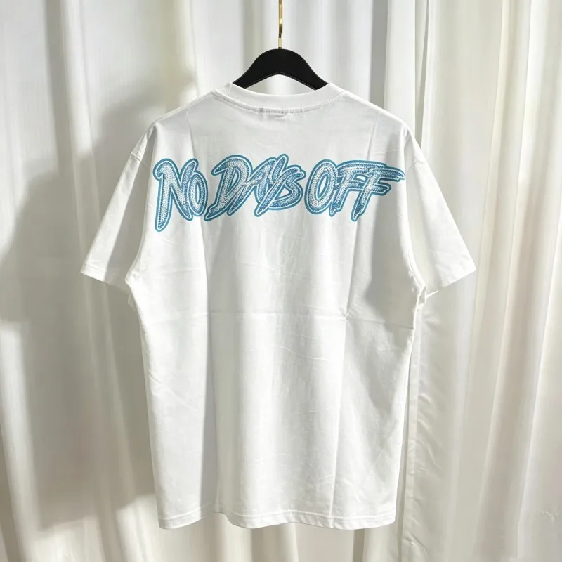 Kid Angel Seaside Boat Print Summer Men Women Hustlers Tshirts Blue Hotfix Rhinestone Letter Logo Short Sleeve Black White Tee