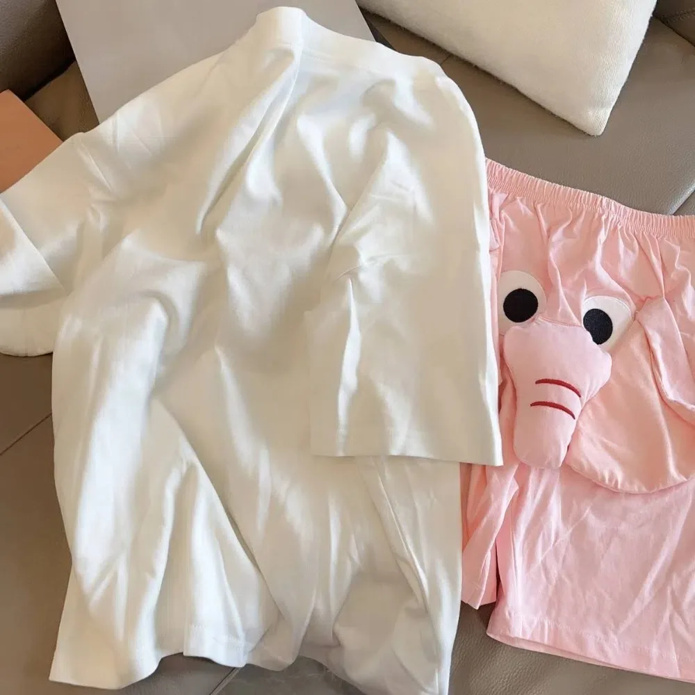 

Casual 3D Ears Elephant Trunk Pajamas Loose Funny T-shirt Shorts Nightwear Nose Short Sleeve Sleepwear Summer