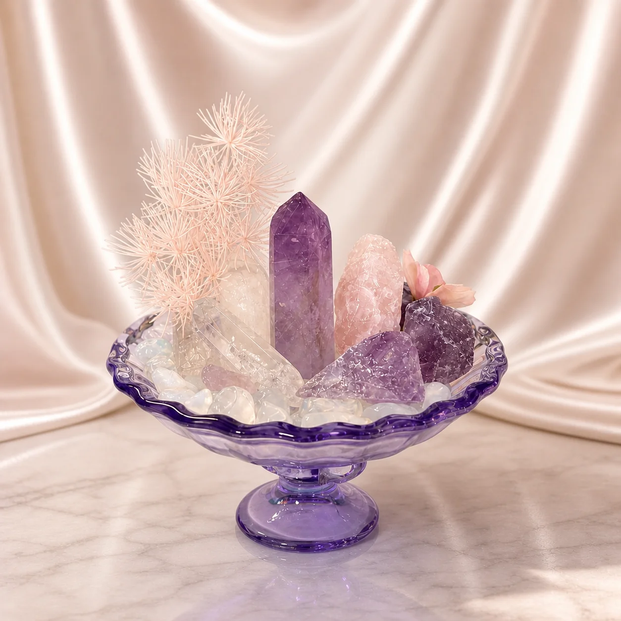 Lavender Wish Bloom DIY Crystal Garden Kit, Amethyst Rose Quartz Floral Tabletop Decor, Purple Home Gift