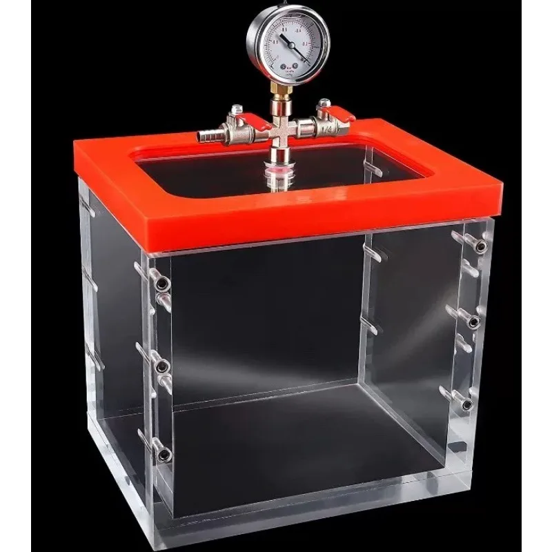 Fully transparent acrylic plexiglass box vacuum box drying oven vacuum tank glue resin air extraction box, and defoaming bucket.