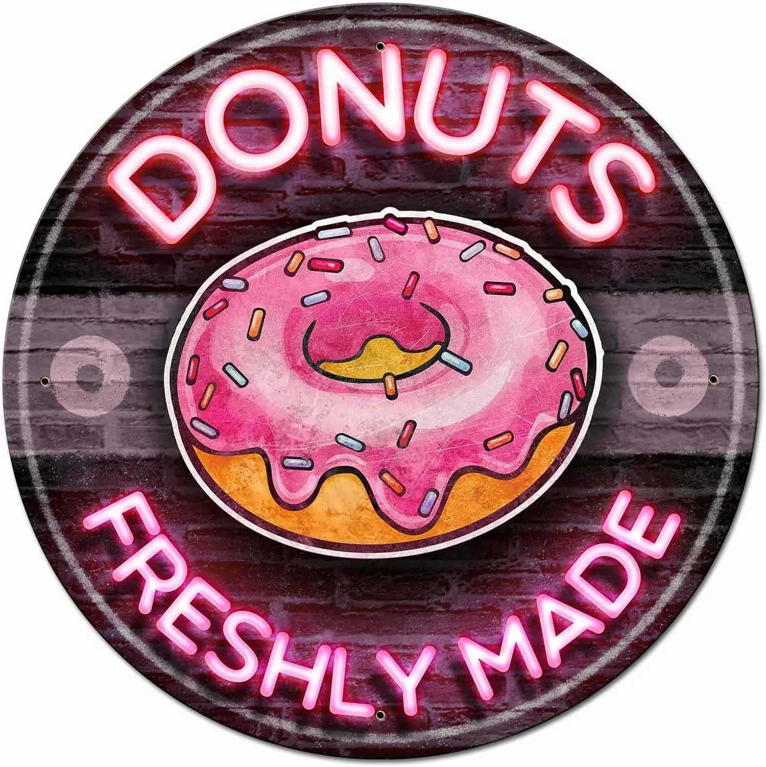 x1, Lenrius nobrand Винтажная вывеска с пончиками, свежемоделано для дома, кухни, кофе, офиса, художественного бара, круглая жестяная вывеска 12 дюймов, украшение на стену, булавка