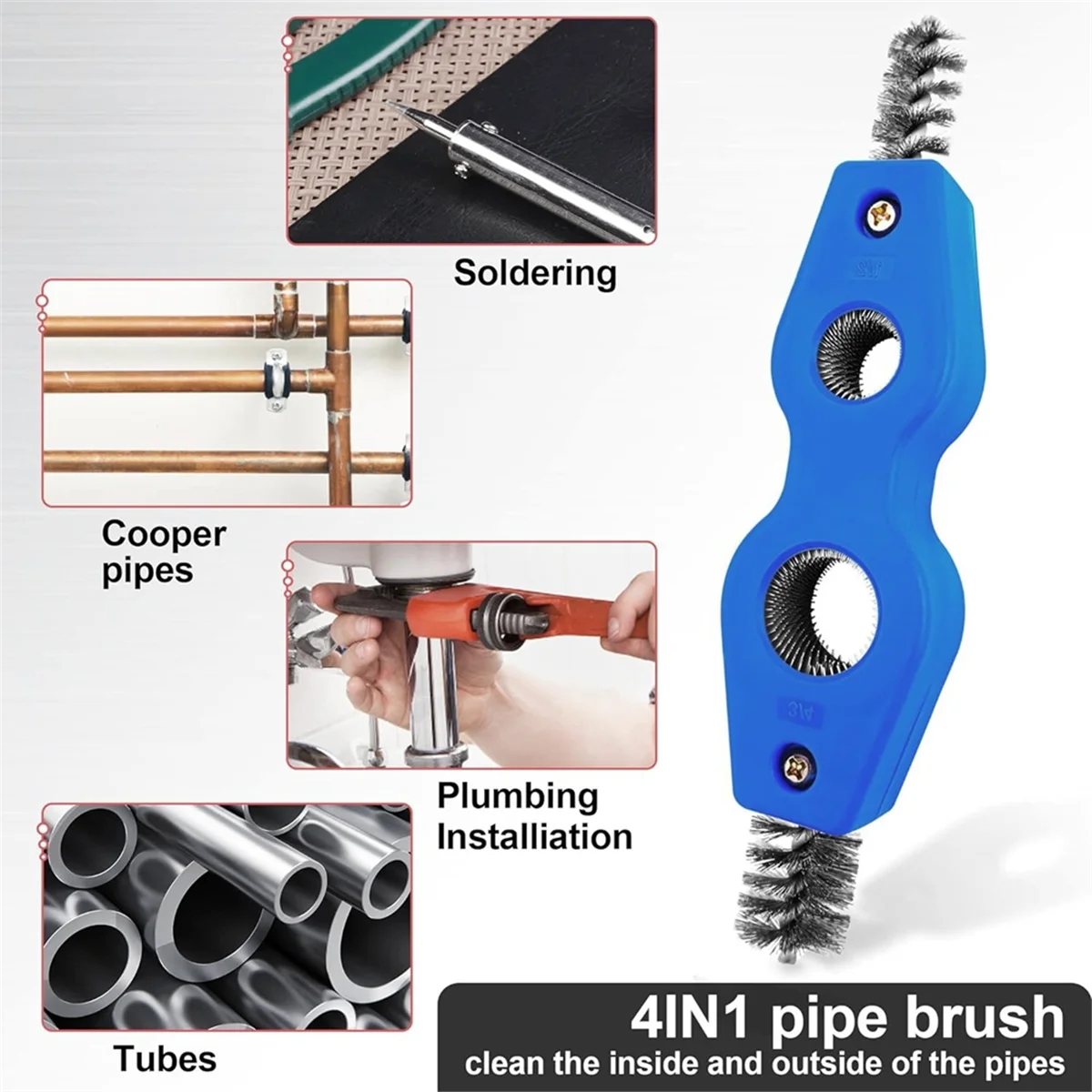 4 Pieces Copper Pipe Cleaner and Reamer Value Set- Copper Pipe and Cleaner Reamer,4-In-1 Pipe Deburring Brush Tools