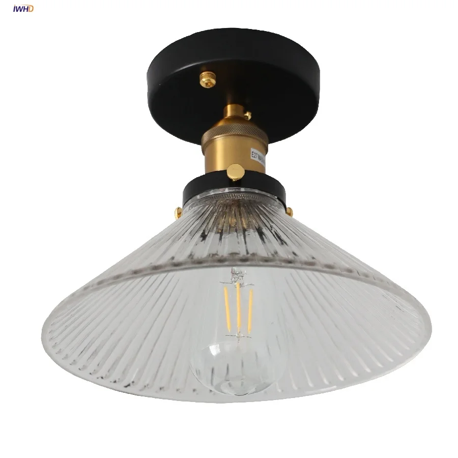 

IWHD Japan Style LED Ceiling Lamp Restaurant Kitchen Coffee Nordic Modern Clear Glass Copper Socket Ceiling Lights Lampara Techo