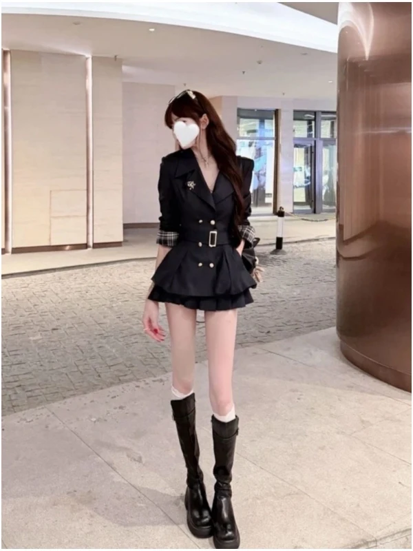 Slimming High Waist Coat And Skirt Set Women's Fashion Autumn Vintage Design Sense Slimming Windbreaker Outerwear