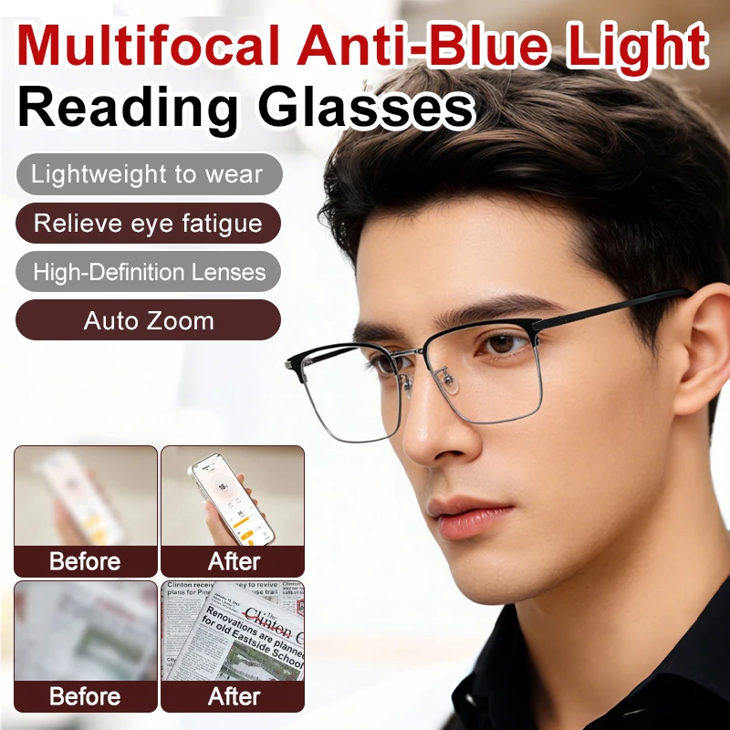 Autofokus-Lesebrille mit hoher Auflösung, Zoom-Funktion, doppelter Verwendungszweck für Fern- und Nahsicht, leichte, verstellbare Presbyopie-Brille