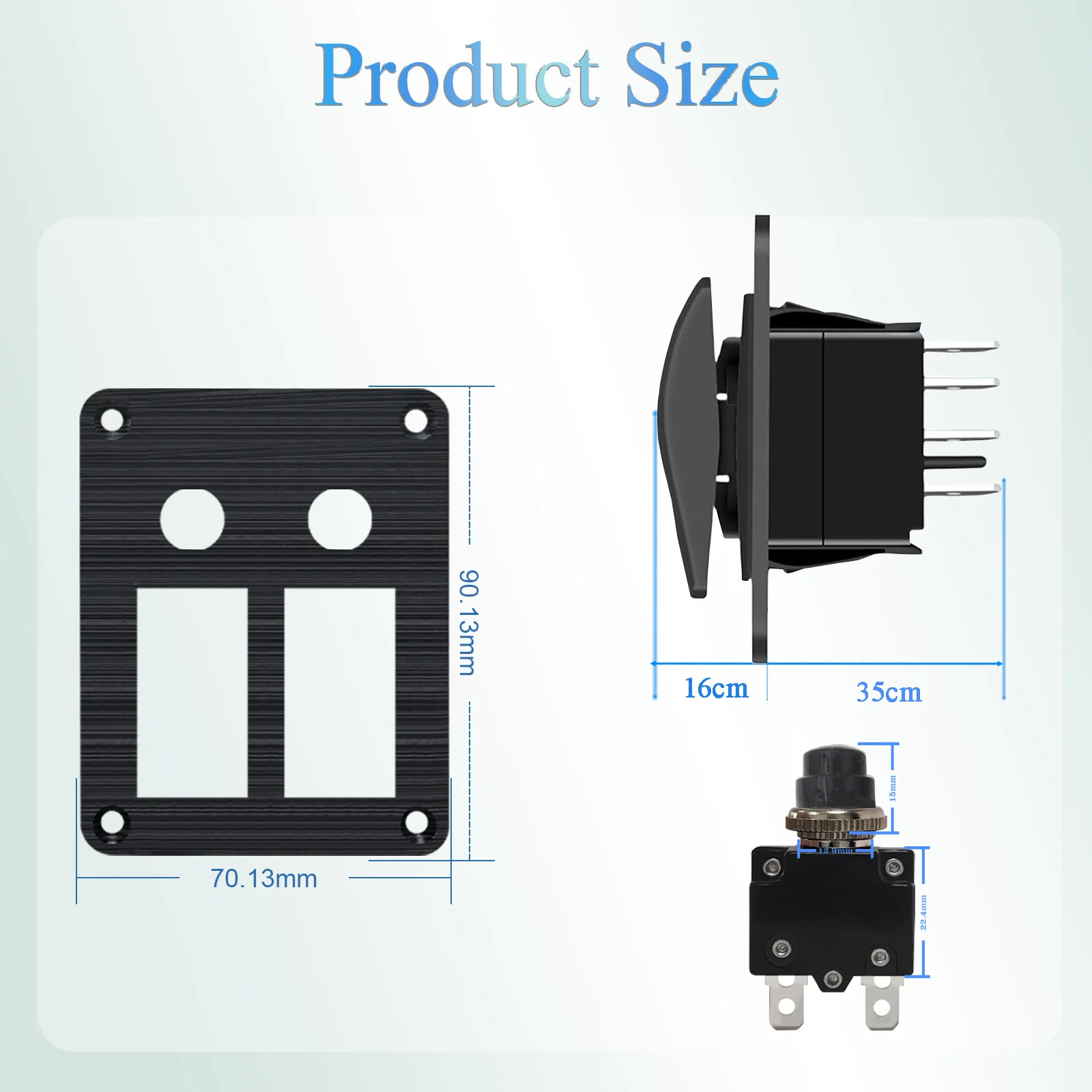3Way Bilge Pump Rocker Switch Panel Built-In 15A Circuit Breaker Auto/Off/Manual Waterproof 12V/24V Blue LED for Boat Marine