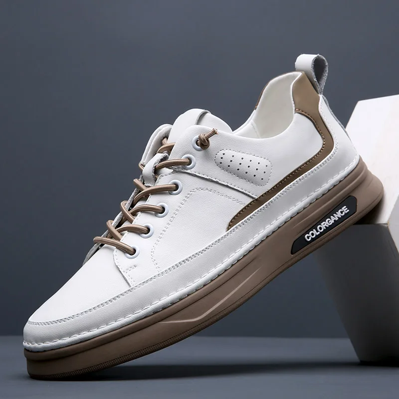 High Quality Men's Luxury Brand Shoes Casual White Sneakers Summer Shoes Man Lace-up Comfortable Leather Flat Shoes