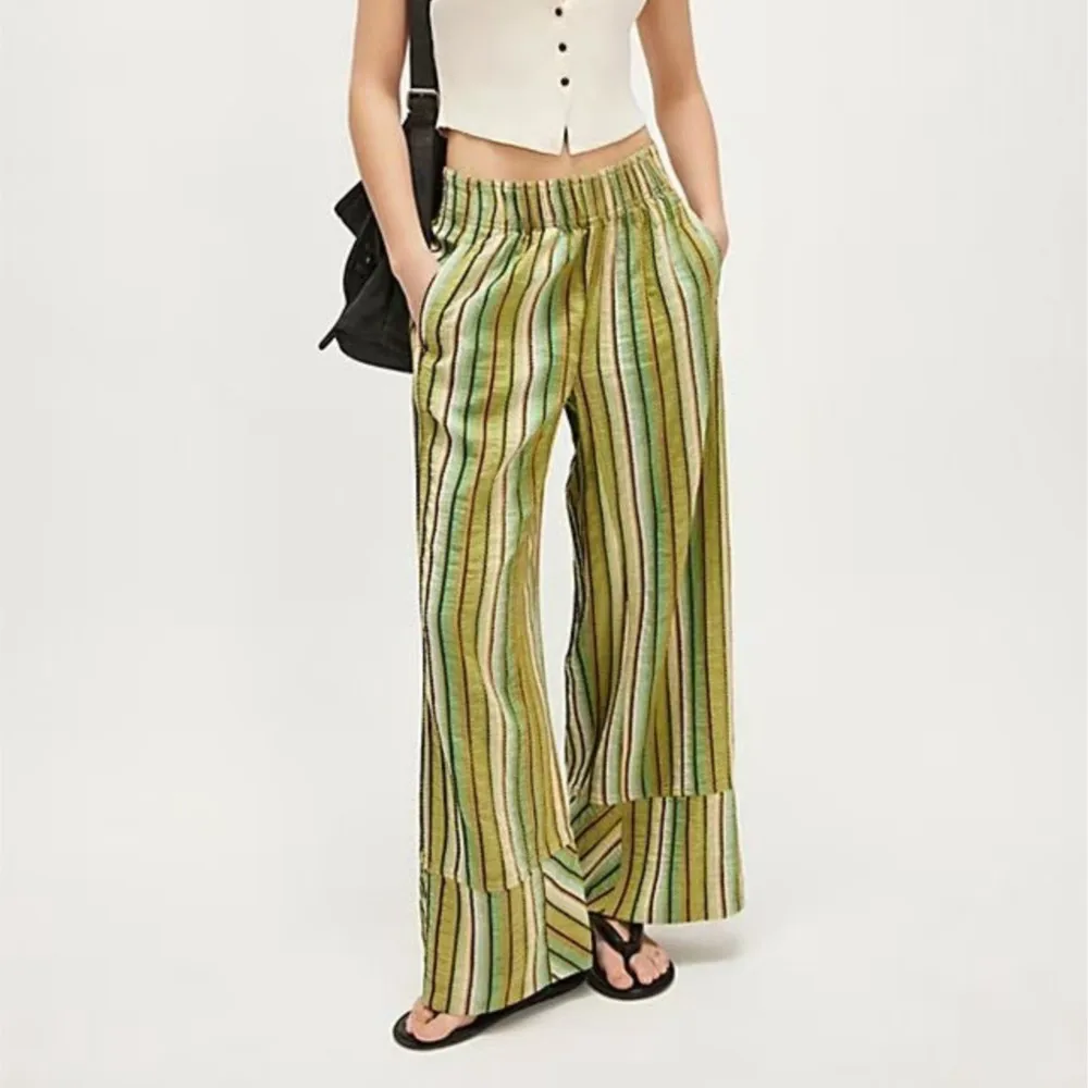 Women's Clothing Striped Wide Leg Pants New Loose Casual High Waist Trousers Contrast Simple Style All-match Vacation Trendy