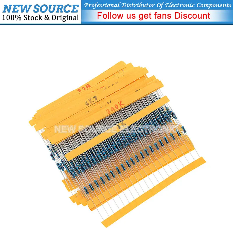 600PCS/Pack 30 Values Each 20 Pcs 1/4W Metal Film Resistor Kit 1% Resistor Assorted Kit Set 10 Ohm-1M Ohm Resistance Newsource