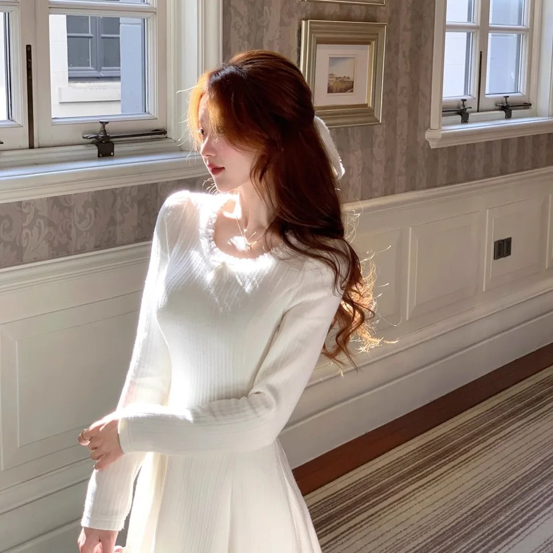 Robes femmes robe sans épaule été Satin perle décorative à volants plissé Midi Banquet soirée haut de gamme exquis noël