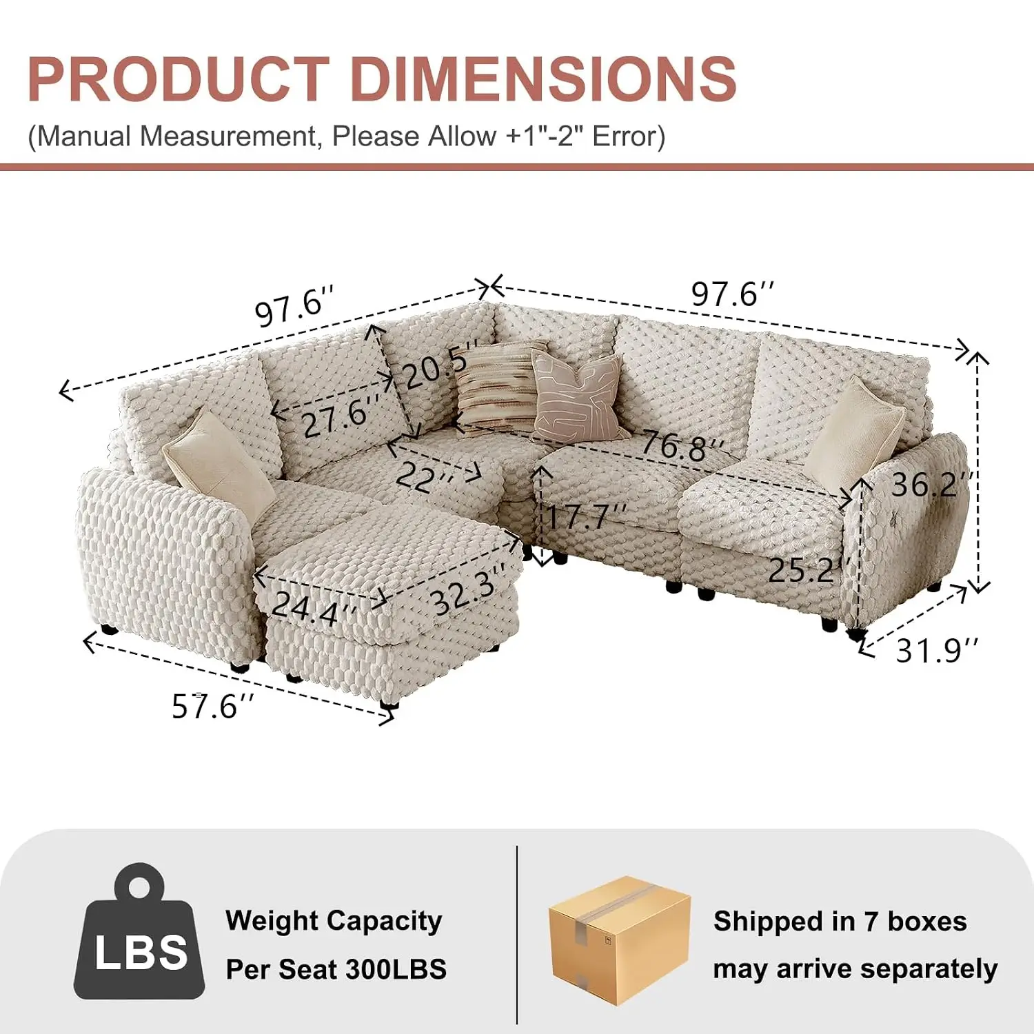 L-Shape Modular Sectional Sofa, Corduroy 5-Seat with Storage Ottoman & USB, Deep Seat for Living Room, Gray, Customized