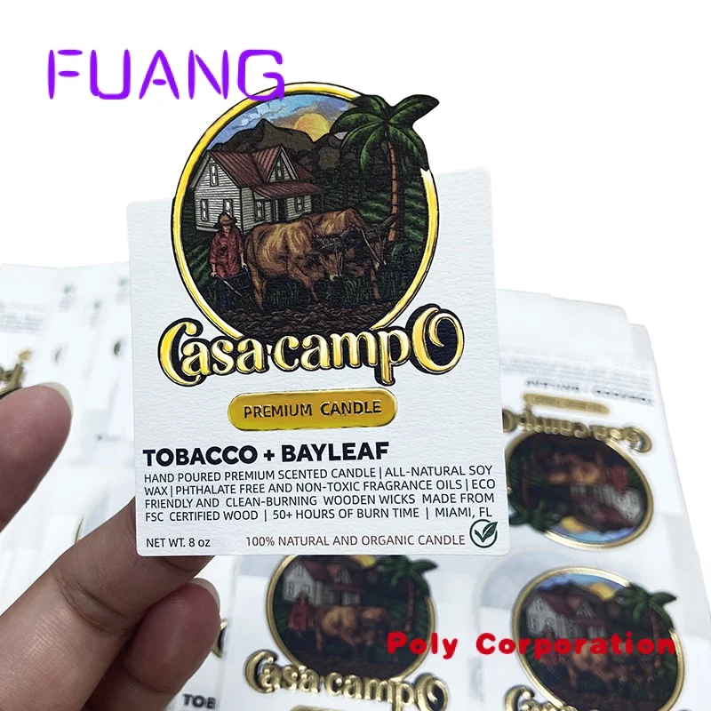 Alta Qualidade Impressão Personalizada Matte White Textured Paper Candle Sticker Grosso Textured Sticker Labels