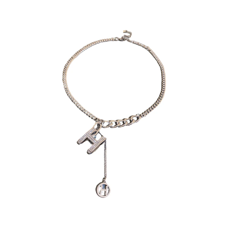

Sterling silver diamond letter necklace women's light luxury high-end sense retro exquisite collarbone chain accessories