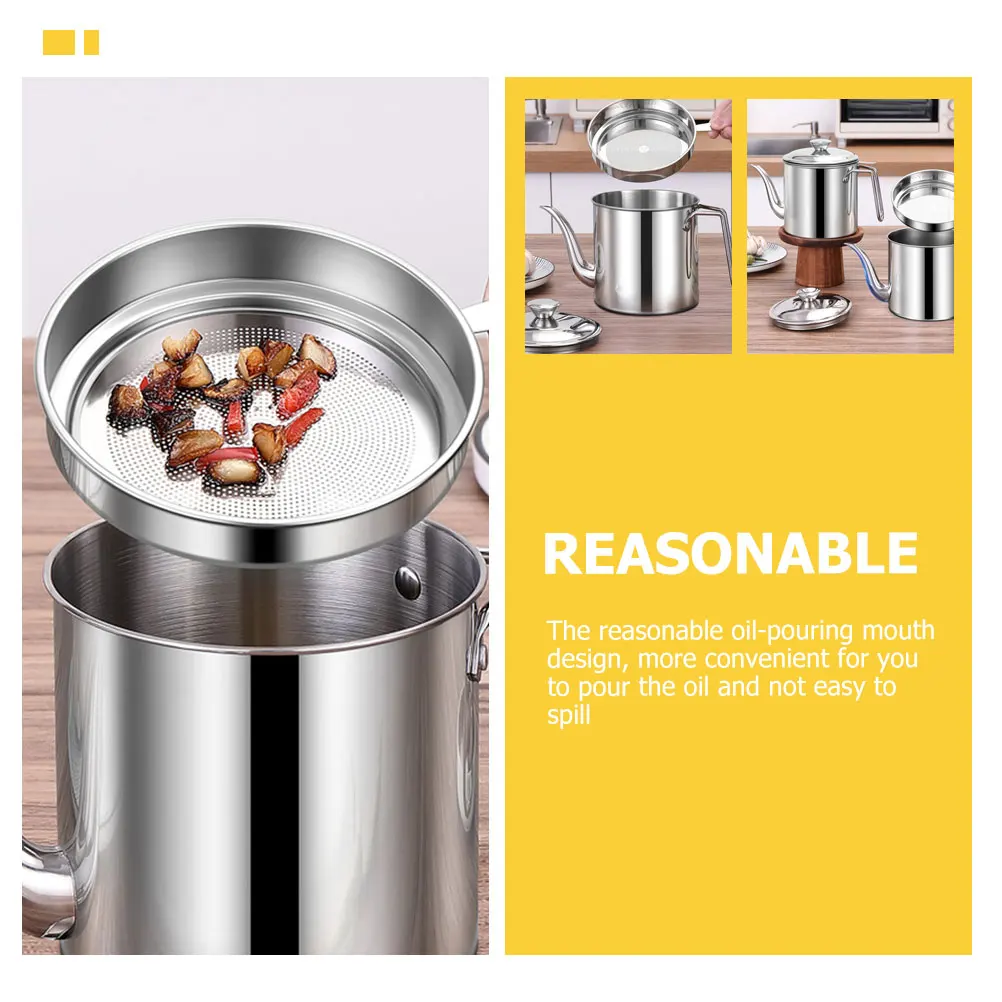 

Stainless Steel Oil Pot Grease Container Strainer Lid Fine Mesh Filtering Household Kitchen Oil Dispenser Storage