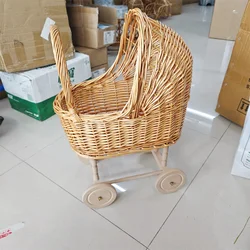 Retro Rattan Doll Stroller Toy Studio Baby Photo Props Doll Carriage Child Room Decoration Baby Doll Cart Pretend Play Toys