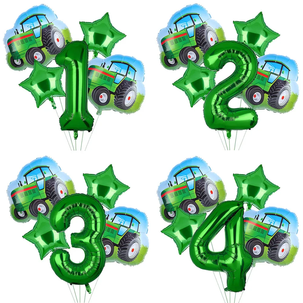 5pcs Jumbo Tractor Shaped  Foil Balloons Farm Tractor Number Balloon Boys Tractor Party Balloon Farm Theme Birthday Supplies