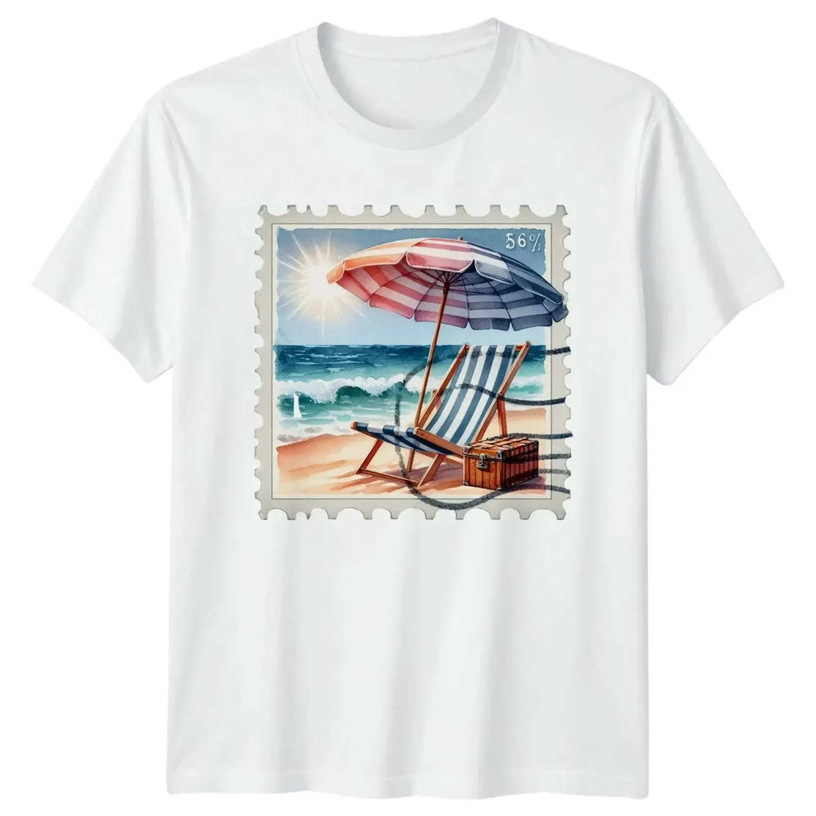 Strand Urlaub Reise T Shirt Strandszene 56 Prozent Stempel Herren Damen Grafik vintage Washed Versatile Soft Stretched