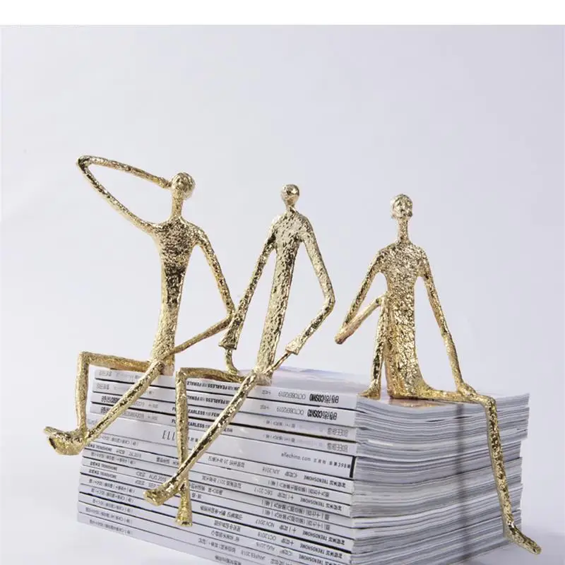 

Metallic Gold Figure Statue Abstract Handmade Folds Sculpture Handicraft Decoration Modern Home Ornaments Accessories