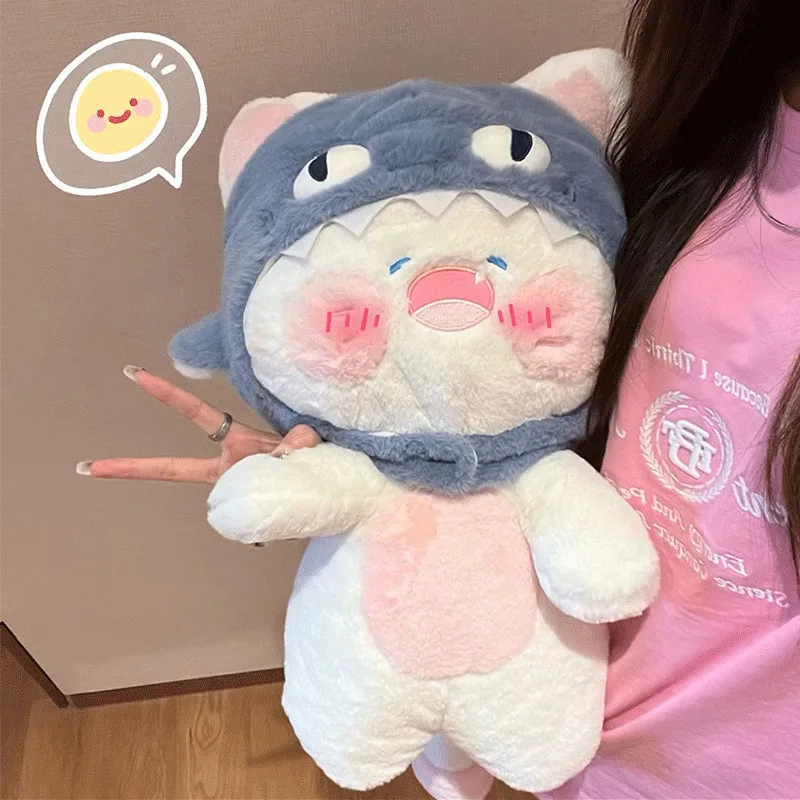 New Creative Shark Cat Plush Doll Cute Stuffed Animals Dudu Cat Plushies Toy for Detachable Hat Anime Soft Kids Babys Toys Gifts