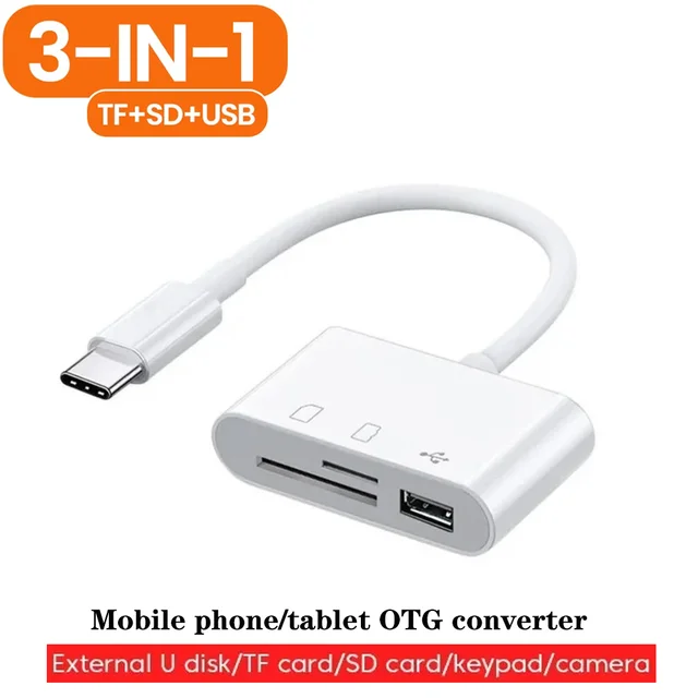 3-in-1 Lightning TypeC To SD & TF Card USB Camera AdapterFor iPhone iPad Card Reader USB Dongle for USB Flash Plug Play 1