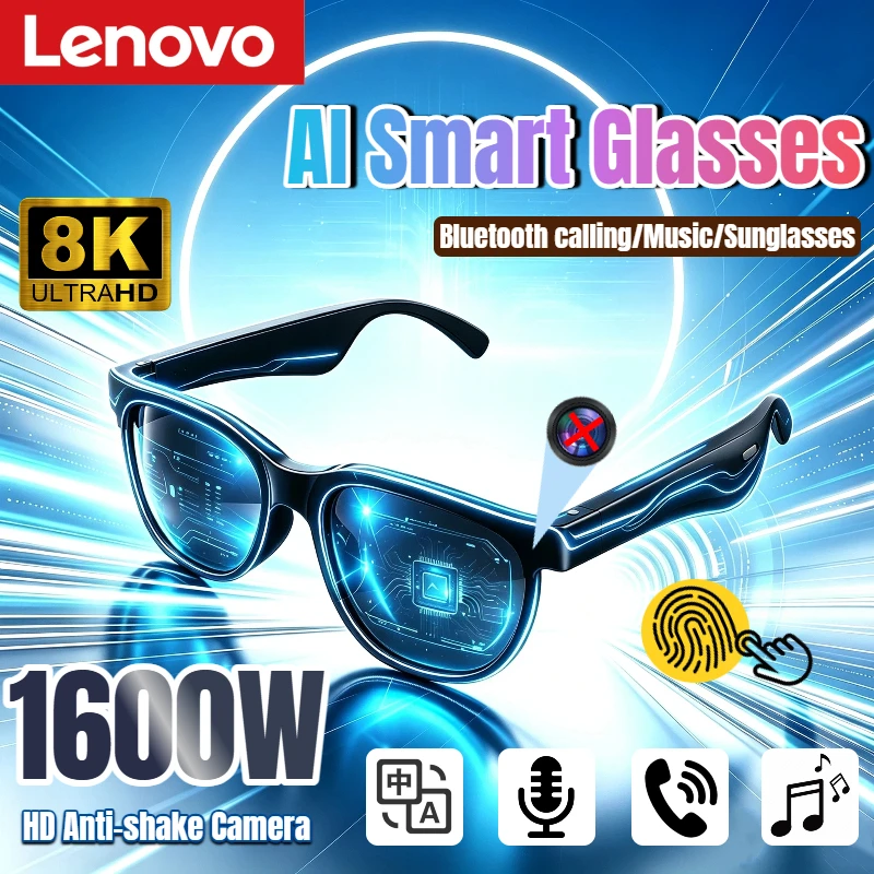 Lenovo AI Smart Glasses 1600W HD Anti-shake Camera Translation Bluetooth Calling Recording Listening To Music Smart Sunglasses