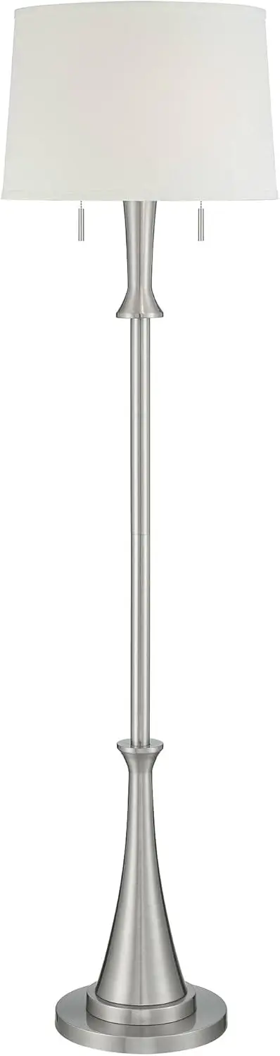 360 Lighting Karl Modern Industrial Floor Lamp Standing Tall Brushed Nickel Silver Classic Metal White Tapered Drum Shade Decor