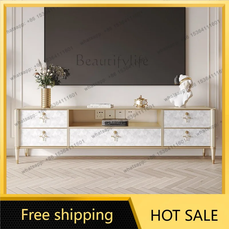 PG all solid wood shell TV cabinet hollow floor living room household light luxury simple storage drawer cabinet
