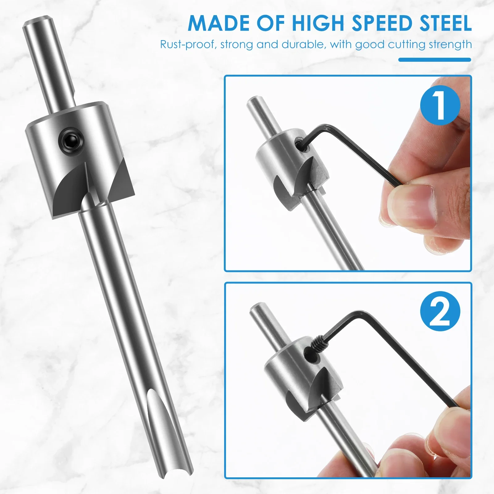 8Pcs Pen Barrel Trimmer Kit Sturdy Woodworking Mill Trimmer with 3/4inch Cutting Head Cutter Pilot Cutter Shafts with Hex Wrench