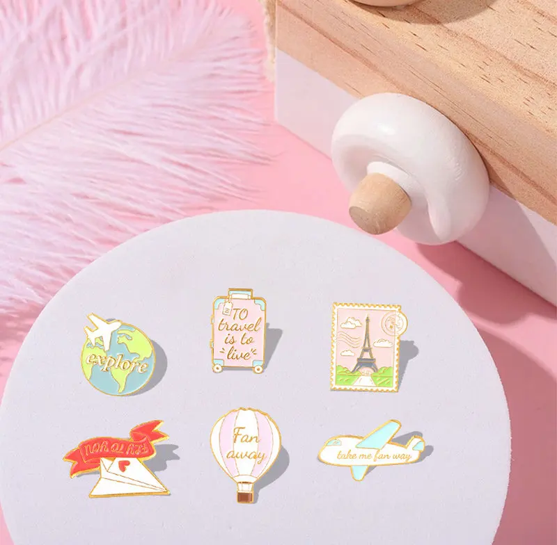 

Pins Custom Postage Suitcase Brooch Lapel Badge Bag Cartoon Journey Jewelry Gift for Kids Friends Travel Life Enamel