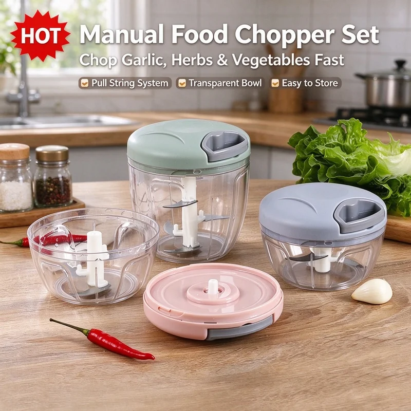 500/900ML Manual Hand Rotated Food Chopper, Multi-function Vegetable Garlic Onion Meat Mincer Kitchen Grinding Tool