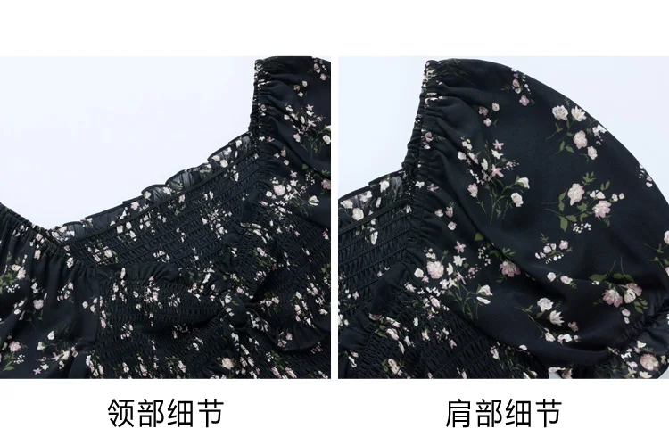 Damska długa sukienka 2025 letnia szyfonowa czarna kwiatowa szczupła Boho plażowa odzież uliczna wakacje