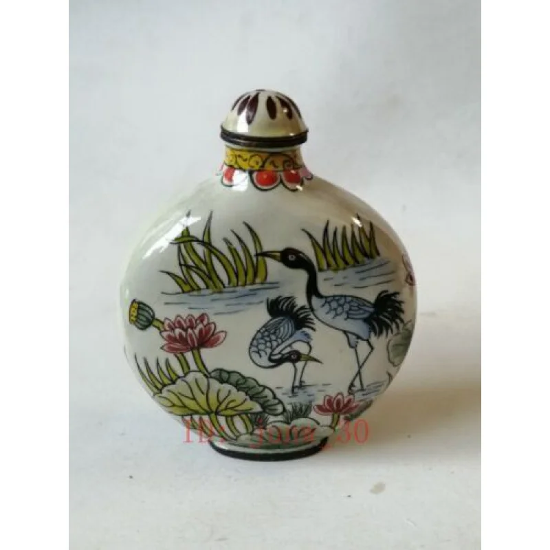 Collect old Chinese bronze cloisonne enamel crane snuff bottles