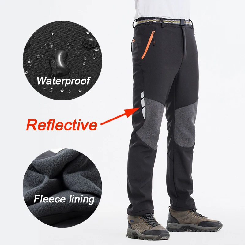 Pantaloni da trekking riflettenti da uomo Giacca softshell in pile caldo invernale Set Pantaloni da sci da ciclismo da trekking impermeabili da esterno