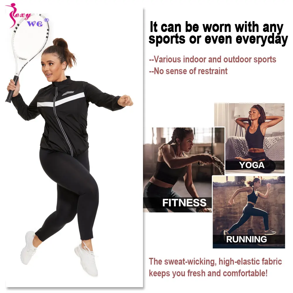 SEXYWG Sauna Jacket for Women Slimming Top Sauna Shirts Zipper Long Sleeve Weight Loss Body Shaper Full Cover Sportwear Workout