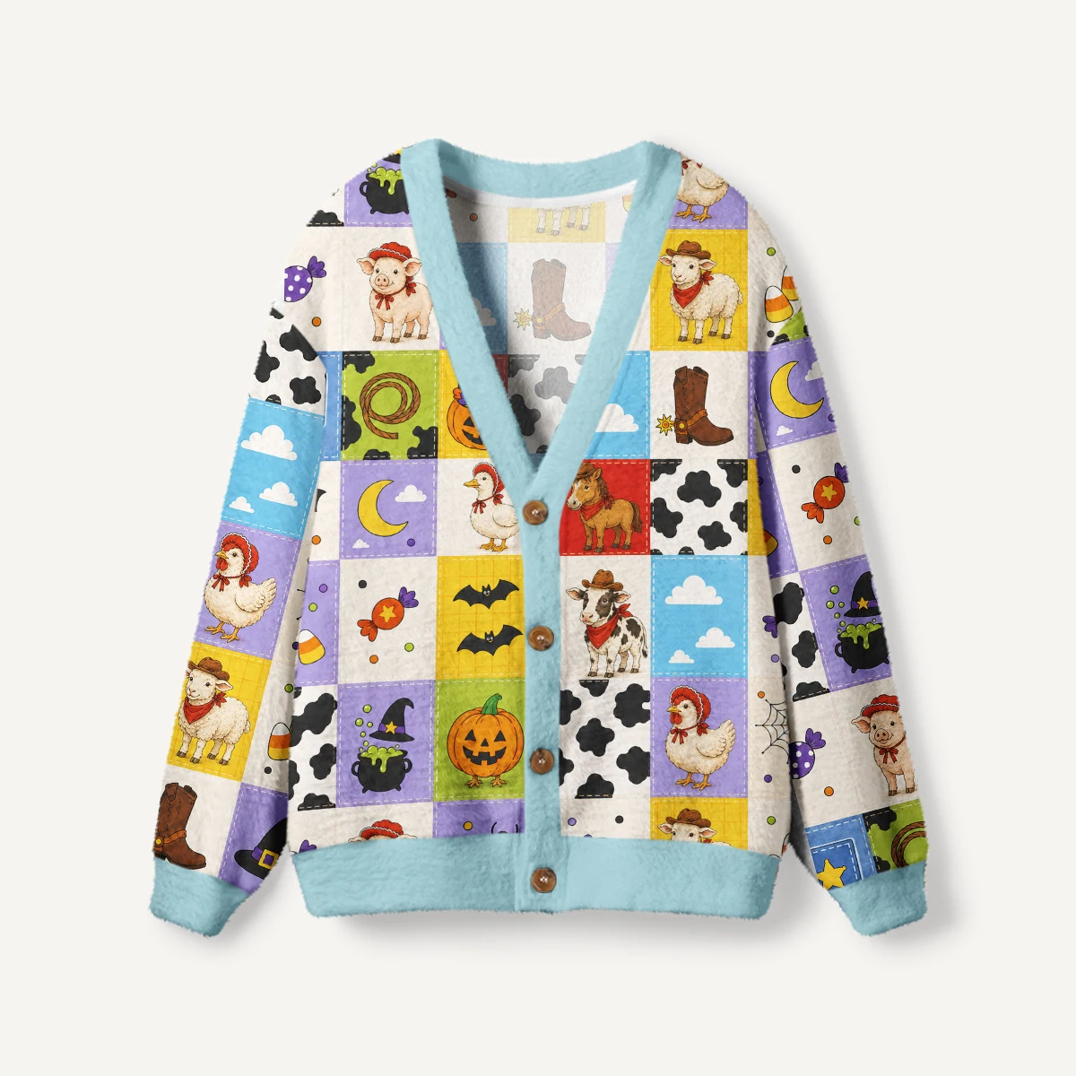 Fairy Tale Mushroom Frog Witch Garden Print Ugly Cardigan Sweater 3D-printed -7