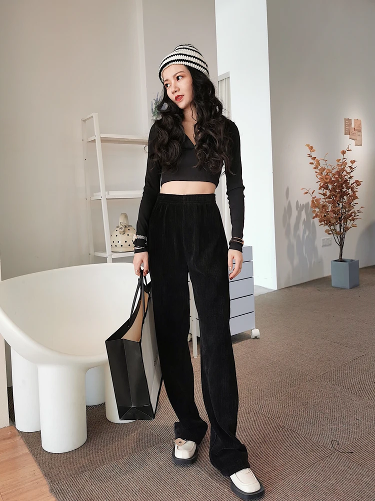 

Утепленные прямые брюки с высокой талией из трикотажа для женщин: повседневные, облегающие, для отдыха, не дающие ощущения холода